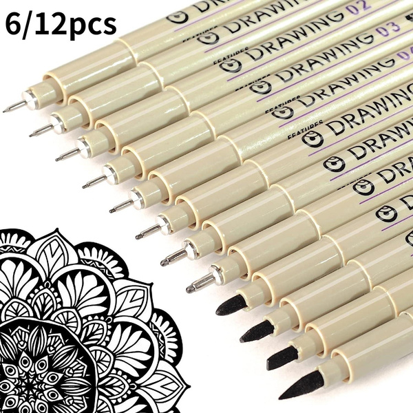 Micro Fineliner Drawing Art Pens: 6/12 Black Fine Line Waterproof