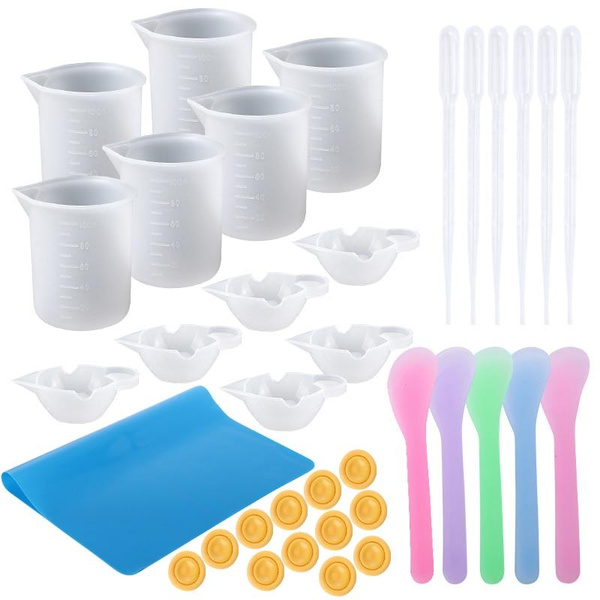 Easy Clean Silicone Resin Measuring Cups Tool Kit with Stir Sticks