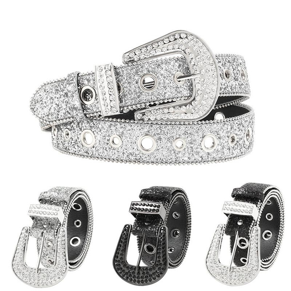 Rhinestone Belts Women PU Leather Strap for Western Cowboy Y2K Girls ...