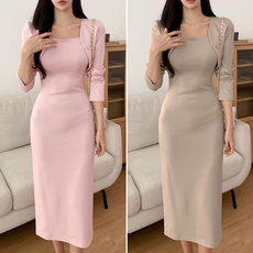 Summer, womens dresses, Necks, solidcolordres