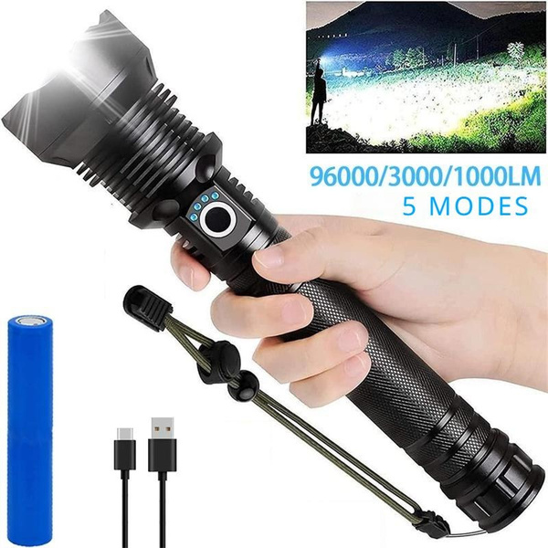 Rechargeable Flashlights, XHP90.2 6000/12000/150000 High Lumens Tactical Flashlight with Zoomable & 3 Modes & IPX7 Waterproof Military Grade Super Bright Big Flashlights for Emergencies, Camping,Outdoor | Wish