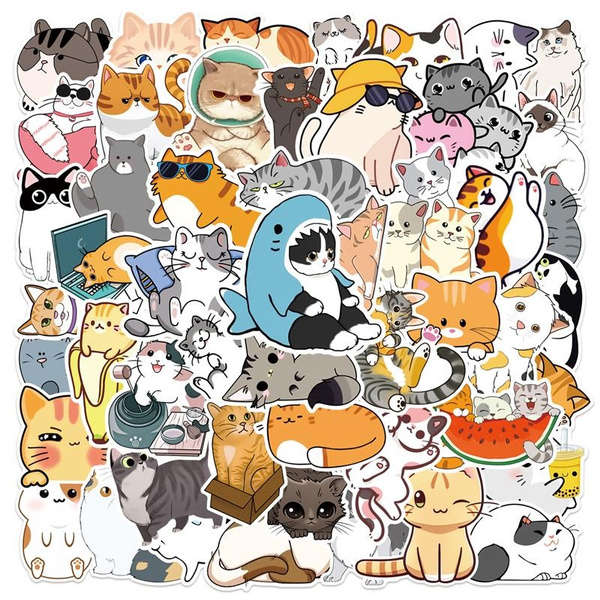 10/25/50PCS Funny Cat Stickers Cute Animals Graffiti Stickers Water ...