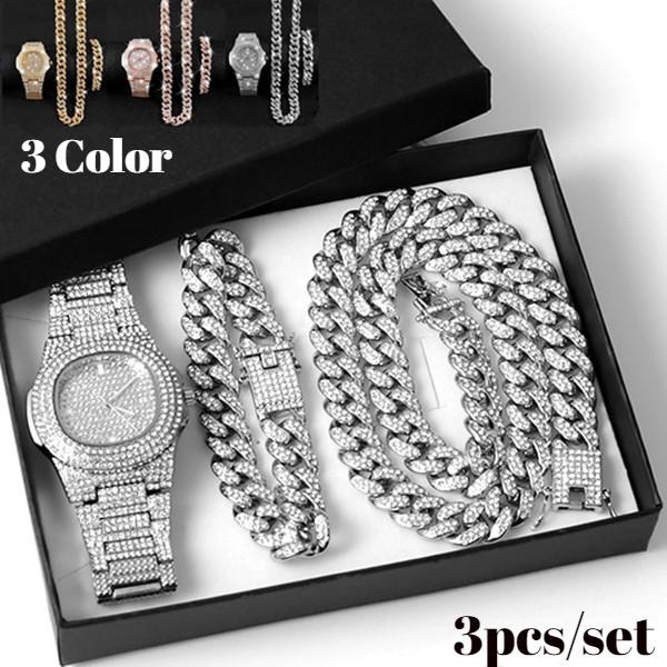 Hip Hop Iced Silver PT 18" Cuban & Marina & 1 Row Tennis Choker Chain Necklace E - Foto 2