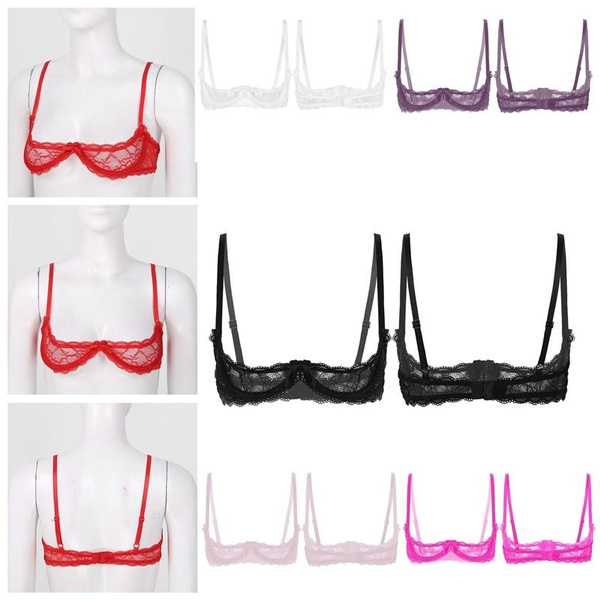 Women See-through Lace Hollow Out Bra Lingerie Exotic Open Cups