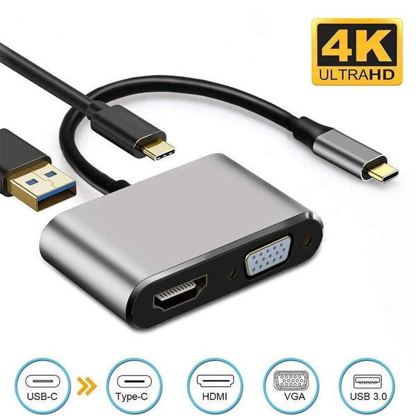 Hot USB C to HDMI VGA 4K Adapter 4-in-1 Weton Type C Adapter Hub to ...