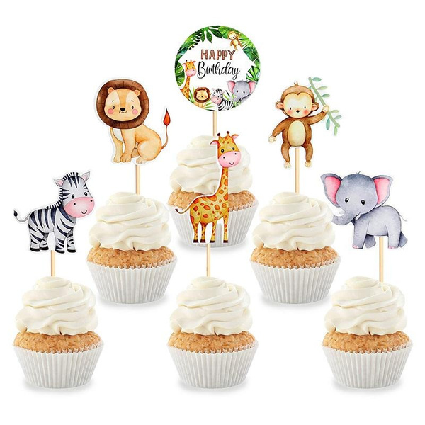 24 Dschungel-Safari Cupcake-Topper – Niedliche Tier-Motive Für Deine Mottoparty