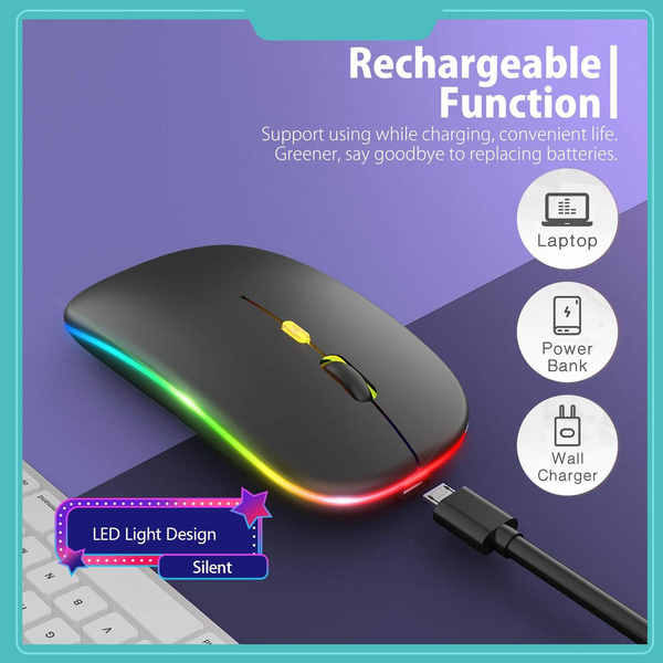 2.4G Wireless Mouse RGB Rechargeable Bluetooth Mice Wireless Computer ...