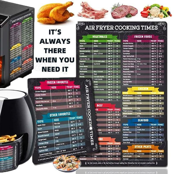 Air Fryer Accessories Cooking Time,Air Fryer Magnetic Cheat Sheet,Air Fryer  Chart,Cooking&Frying Quick Reference Guide,A 