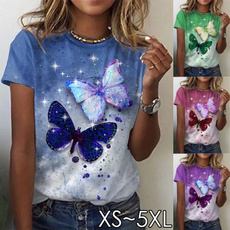 butterflyprint, Summer, Plus Size, Tops & Tees