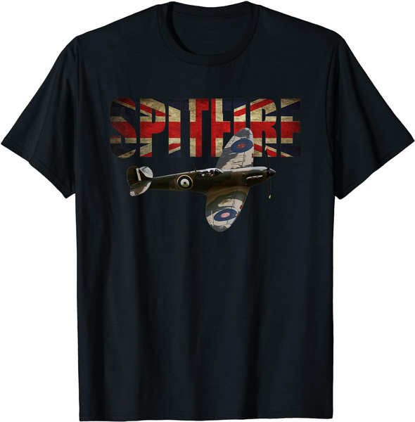 909 Apparel - Maglietta Vintage Spitfire Mk.1 | RAF British WWII Supermarine Fighter Plane - Blu, S