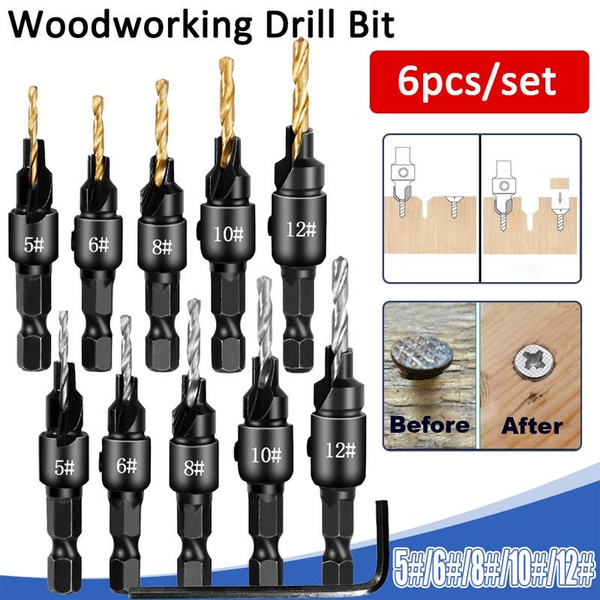6pcs/set Conical Drill Bit Countersink Drill Woodworking Drilling Pilot
