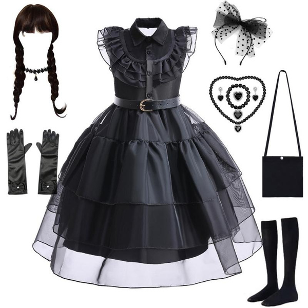 Wednesday Addams Dress Girls Kids Family Nevermore Cosplay Costume ...