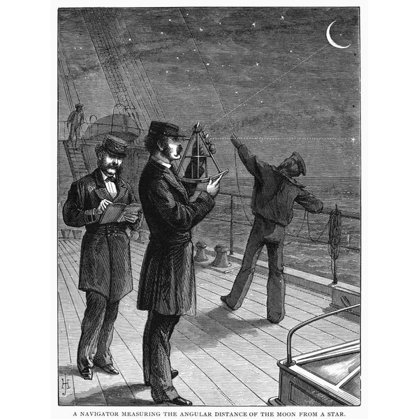 Navigation 1871 na navigator using a sextant to measure the angular