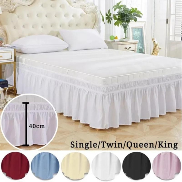 Pure Color Easy Fit Bed Skirt Deep 15 Inches 3 Sided Wrap Around Bed