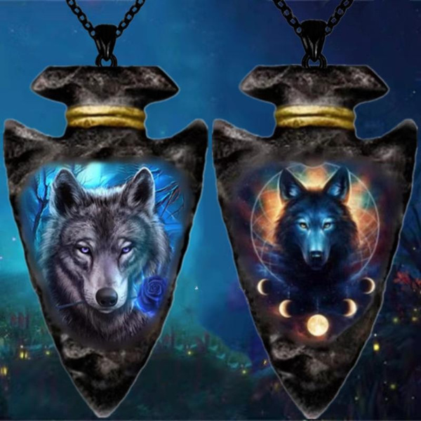 Fashion Men s Creative Geometry Black Triangle Wolf Head Necklace fashion-men-s-creative-geometry-black-triangle-wolf-head-necklace