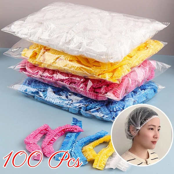 100 Pcs Disposable Shower Caps Waterproof Hair Bath Caps for Hotel and