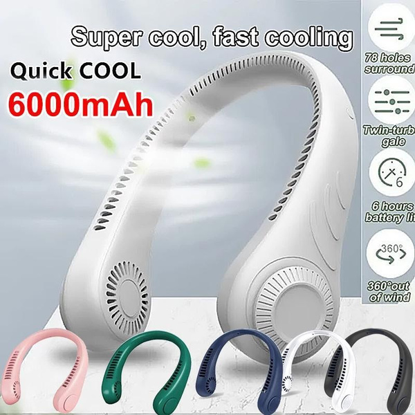 6000mAh Foldable Bladeless Neck Fans Portable Rechargeable, 3 Speeds ...