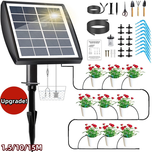 Upgrade!Solar Irrigation, Automatic Plants Watering System, Solar Powered Drip Irrigation Kit