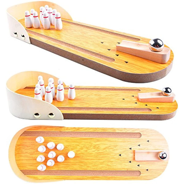 Wooden Mini Bowling Ball Game Set with Lanes Interactive Tabletop Game