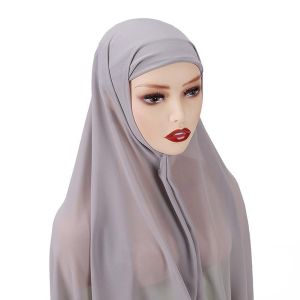 Instant Hijab with Cap Heavy Chiffon Jersey Hijab Women Veil Muslim ...