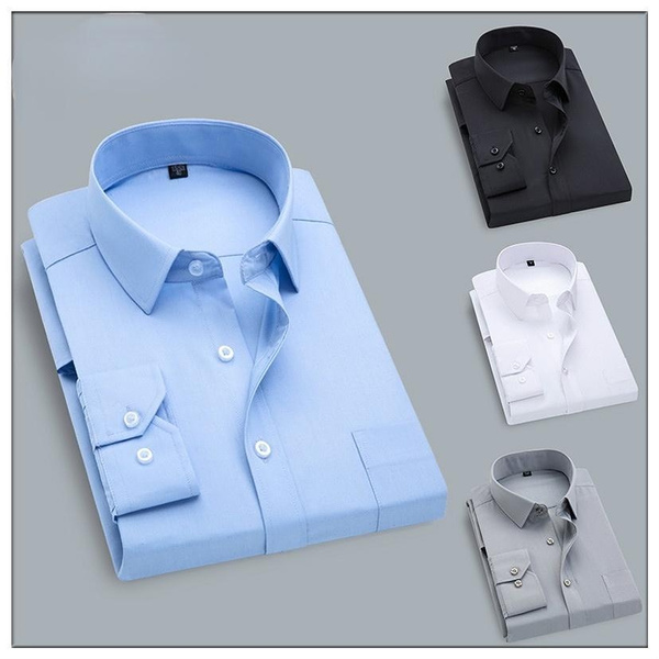 Men's Classic White Dress Shirt With Fold Down Collar