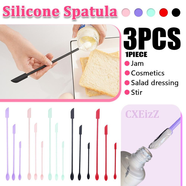 Mini Silicone Spatula Tool Heat Resistant Long Handle Dual-Ended Scraper  Beauty Spatula with Spoon Jam