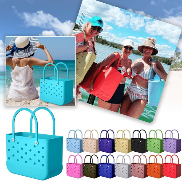 Solid Color Waterproof Beach Bag, Portable Handbag For Outdoor