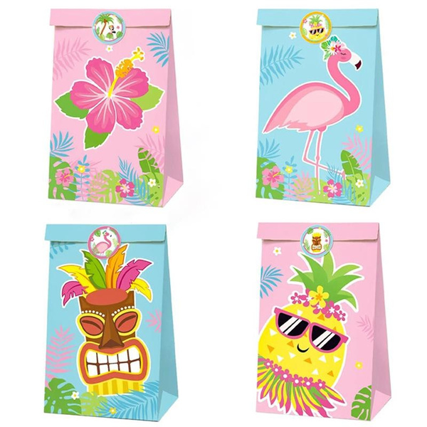4Pcs Paper Flamingo Party Favor Goodie Bags Pineapple Candy Treat Bags