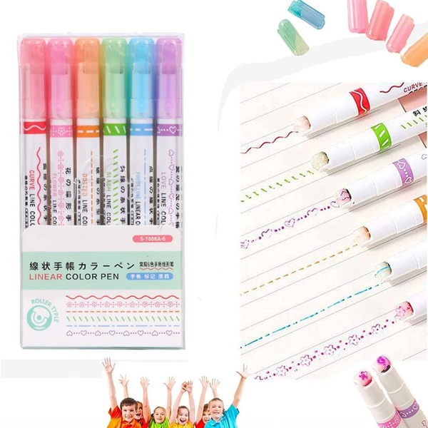 Curve Highlighter Pen Set, Dual Tip Pens with 6 Different Curve