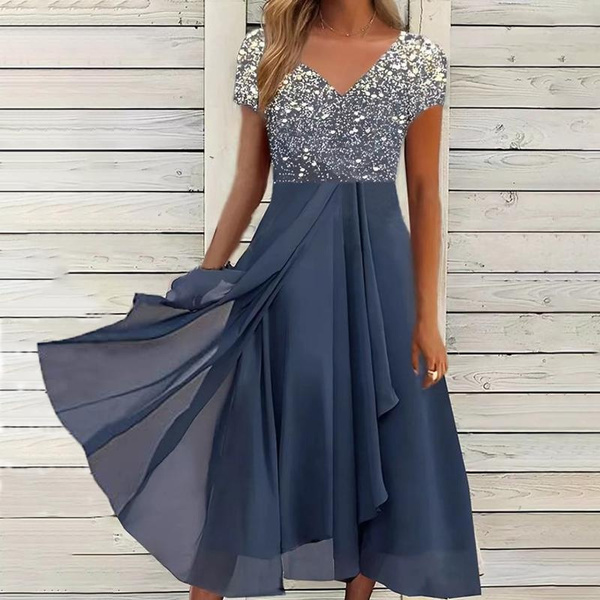 Finelylove Women Formal Dresses Casual Dresses A-line Below-the-Knee  Sleeveless Printed Dark Blue M - Walmart.com