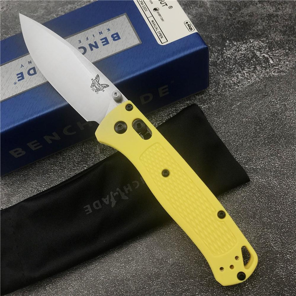 Yellow 535 Knife Benchmade Bugout Knife, Satin Silver/Black