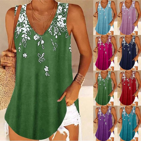 Women's Casual Summer Tank Tops Plus Size Fashion Clothes Printed