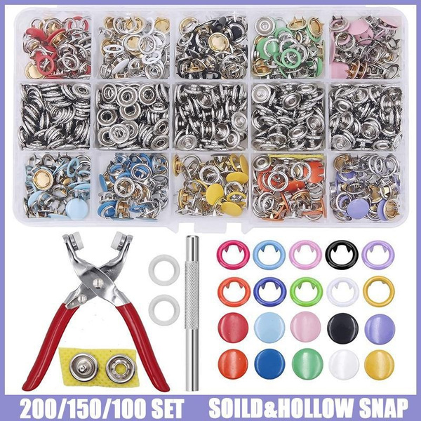 200 Sets Metal Snaps Buttons with Fastener Pliers Sewing Tool Kit