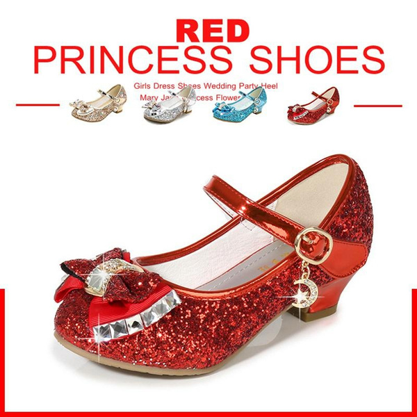 Girls Princess Dress Shoes with Heel, Mary Jane Flower Shoes for
