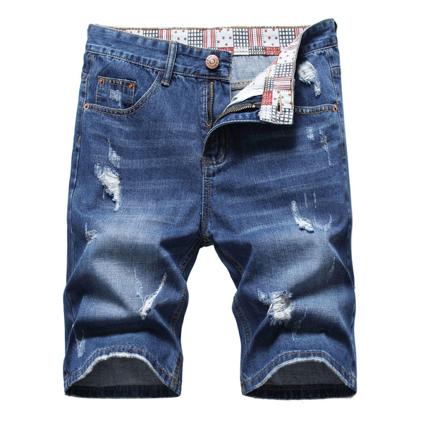 Men Short Jeans Denim Boys Casual Ripped Distressed Middle Waist Shorts ...