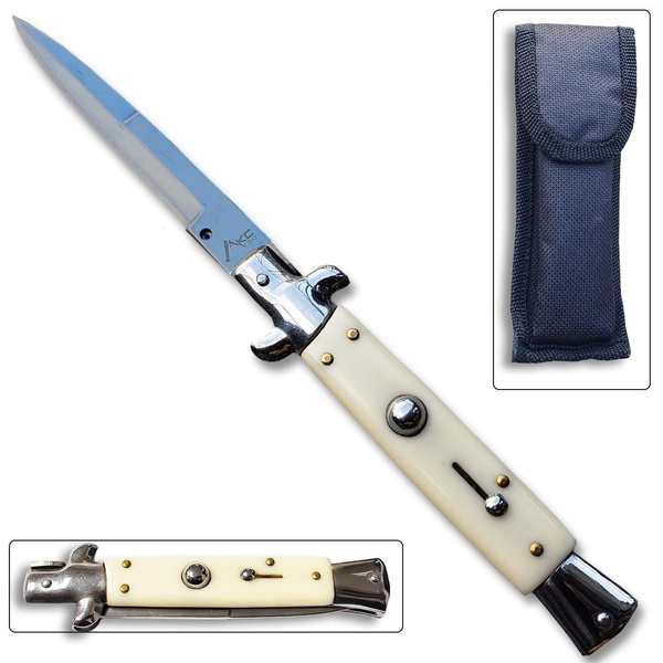 Tactical 9 Inch Italian Milano Stiletto AKC AUTO Spring Assisted Open ...