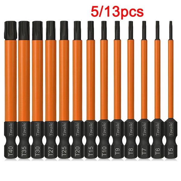 13/5PCS Torx Bit Set Tamper Proof Security Torx Bits Premium S2 Steel 1 ...