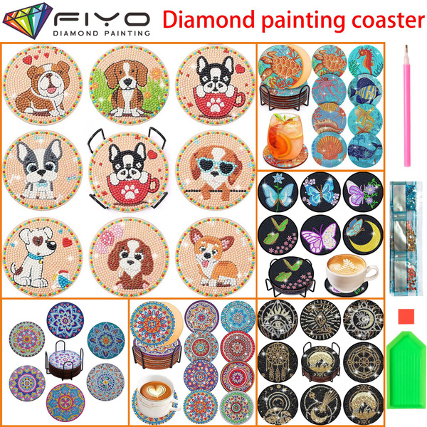 FIYO DIY 6/8/9/10pcs Diamond Painting Coasters with Holder, DIY Coasters Diamond  Art Kits for Beginners, Adults & Kids Small Diamond Painting Craft  Supplies(10X10cm)