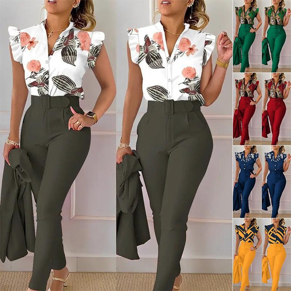 Printed Button Up Shirt and Pants Set main image 0