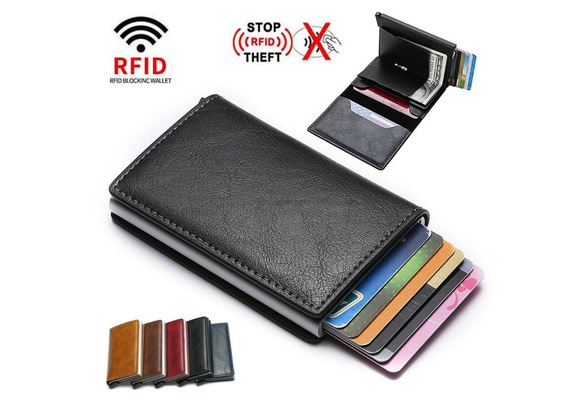 ID Credit Bank Card Holder Wallet Men Anti Rfid Blocking Protected Magic  Leather Slim Mini Small Money Wallets Case (Blue)