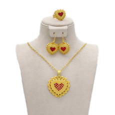 Heart, 24kgoldplatedjewelryset, ethiopianheartplatedredgemstonejewelryset, Wedding Accessories