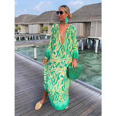 Vintage, Deep V-neck Dress, long dress, Dress