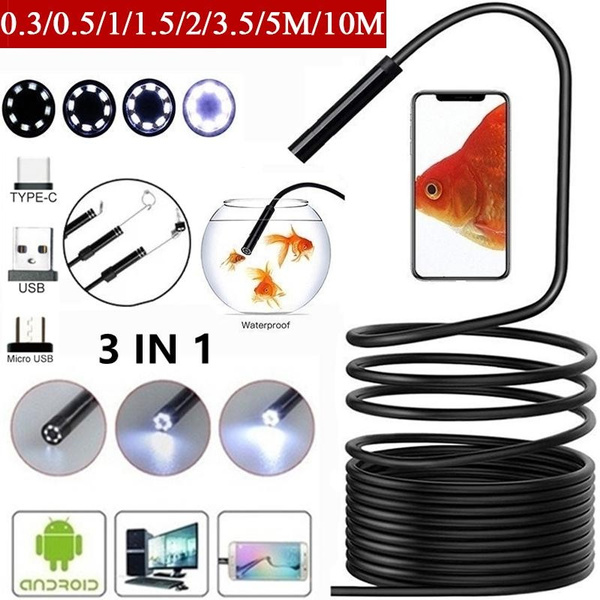 USB Endoscope 3 in 1 USB-C Type-C Inspection Camera HD Scope Borescope  Semi-rigid Snake Camera