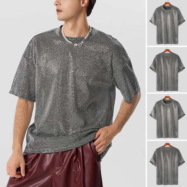 Men's Fashion Short Sleeve Shining Shirts Sequins Glitter Tops | Wish