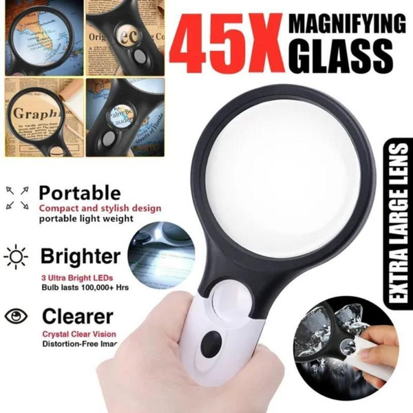 1PCS 45X Handheld Reading Magnifying Glass Illuminated Magnifier ...