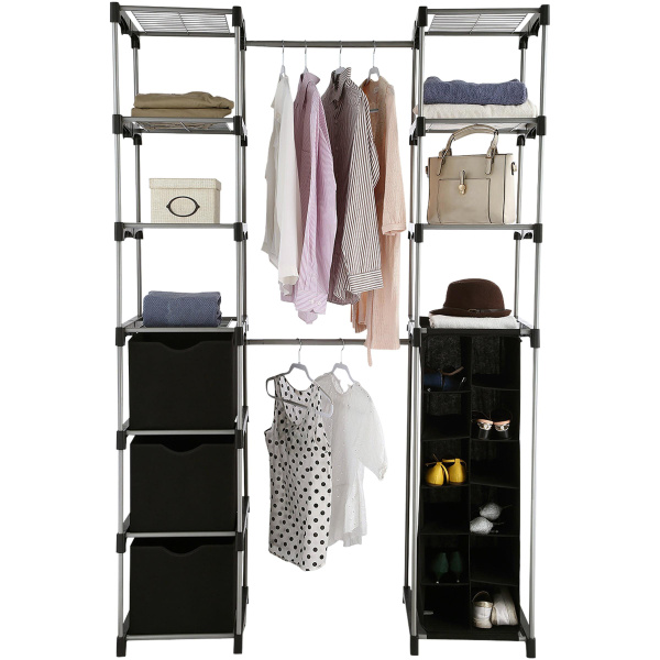 Closet Organizer, 2Tower 9Shelves, Easy to Assemble, Black Wish