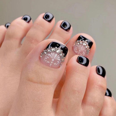 whiteflowerblackfrenchfaketoenail, DIAMOND, Beauty, Summer