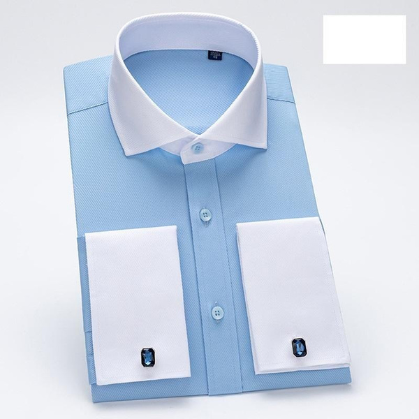 Mens Dress Shirts Long Sleeves French Cuff Formal Business With ...