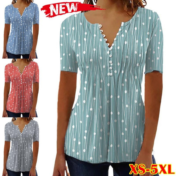 Women's Fashion Short Sleeve T-Shirts Casual V-neck Pullover Blouses ...