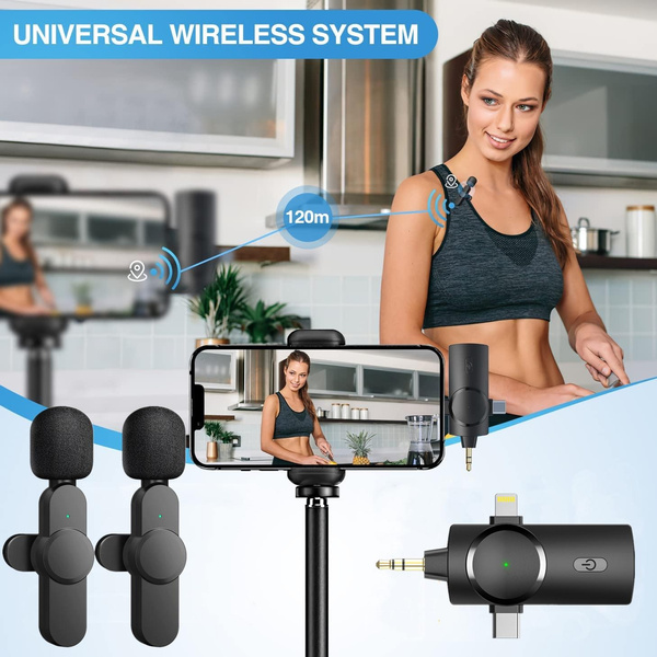 Wireless Lavalier Lapel Microphone for iPhone iPad Android PC Camera,7H
